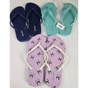 Old Navy 3 Pair NWT Flip Flop Thong Sandals Womens 6 French Bulldog Shower Shoes